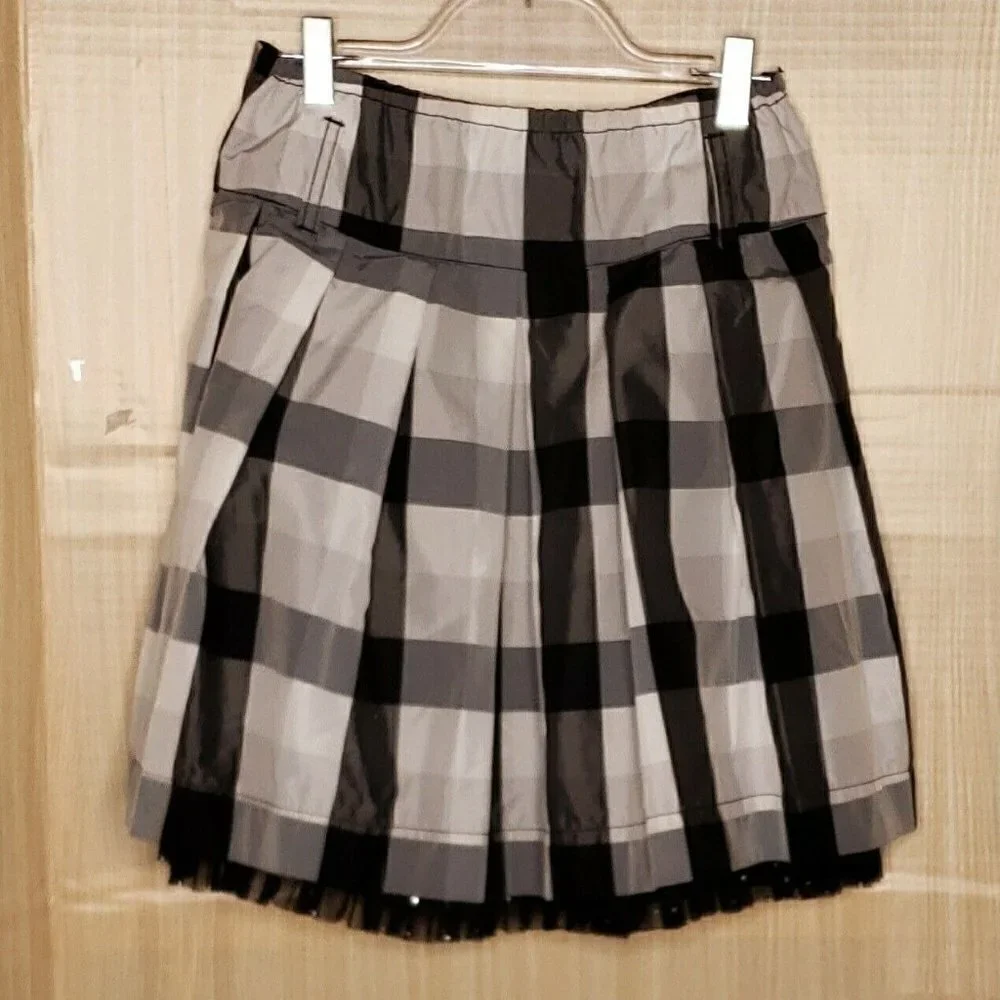 Justice Girls Dressy Black Grey Buffalo Check Skirt 10